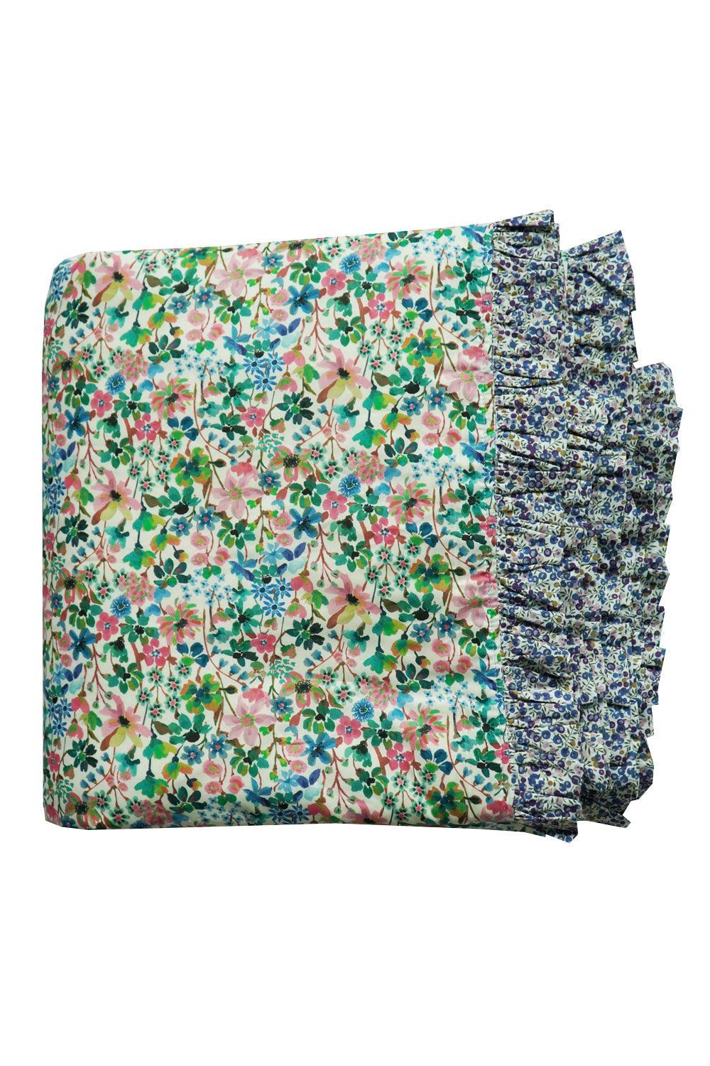 Reversible Ruffle Edge Bedspread made with Liberty Fabric DREAMS OF SUMMER & WILTSHIRE BUD - Coco & Wolf