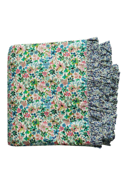 Reversible Ruffle Edge Bedspread made with Liberty Fabric DREAMS OF SUMMER & WILTSHIRE BUD - Coco & Wolf
