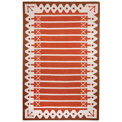 Rust Stripe Rug handwoven with decorative border in warm tones of rust orange, red and brown.