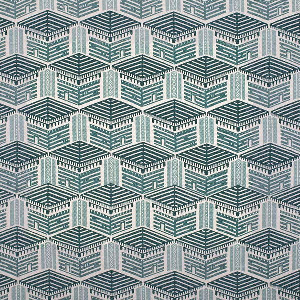 Blue Kullu House Fabric