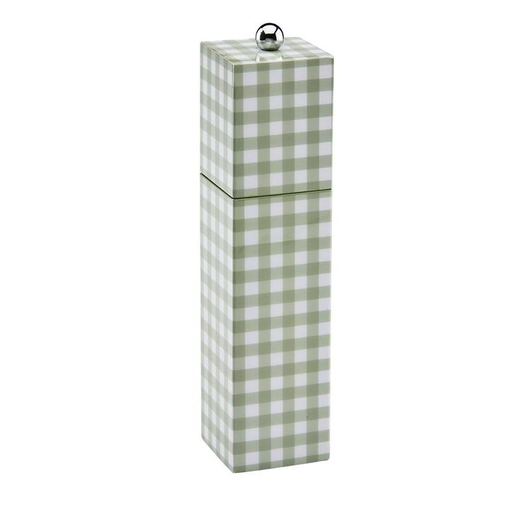 Sage Gingham Square Pillar Salt or Pepper Mill - Addison Ross Ltd UK