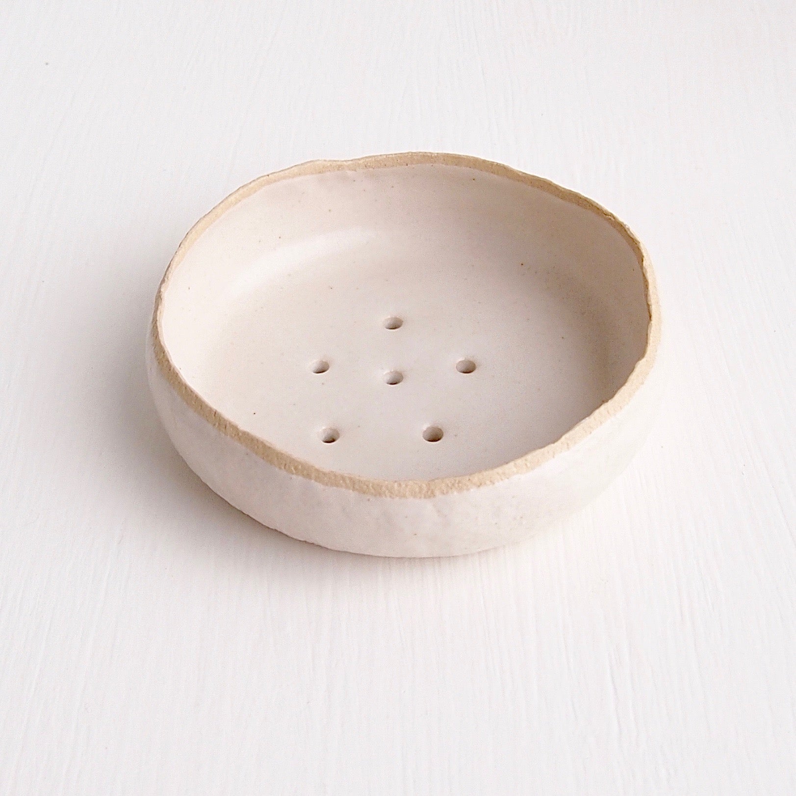 white satin medium pottery soap dish