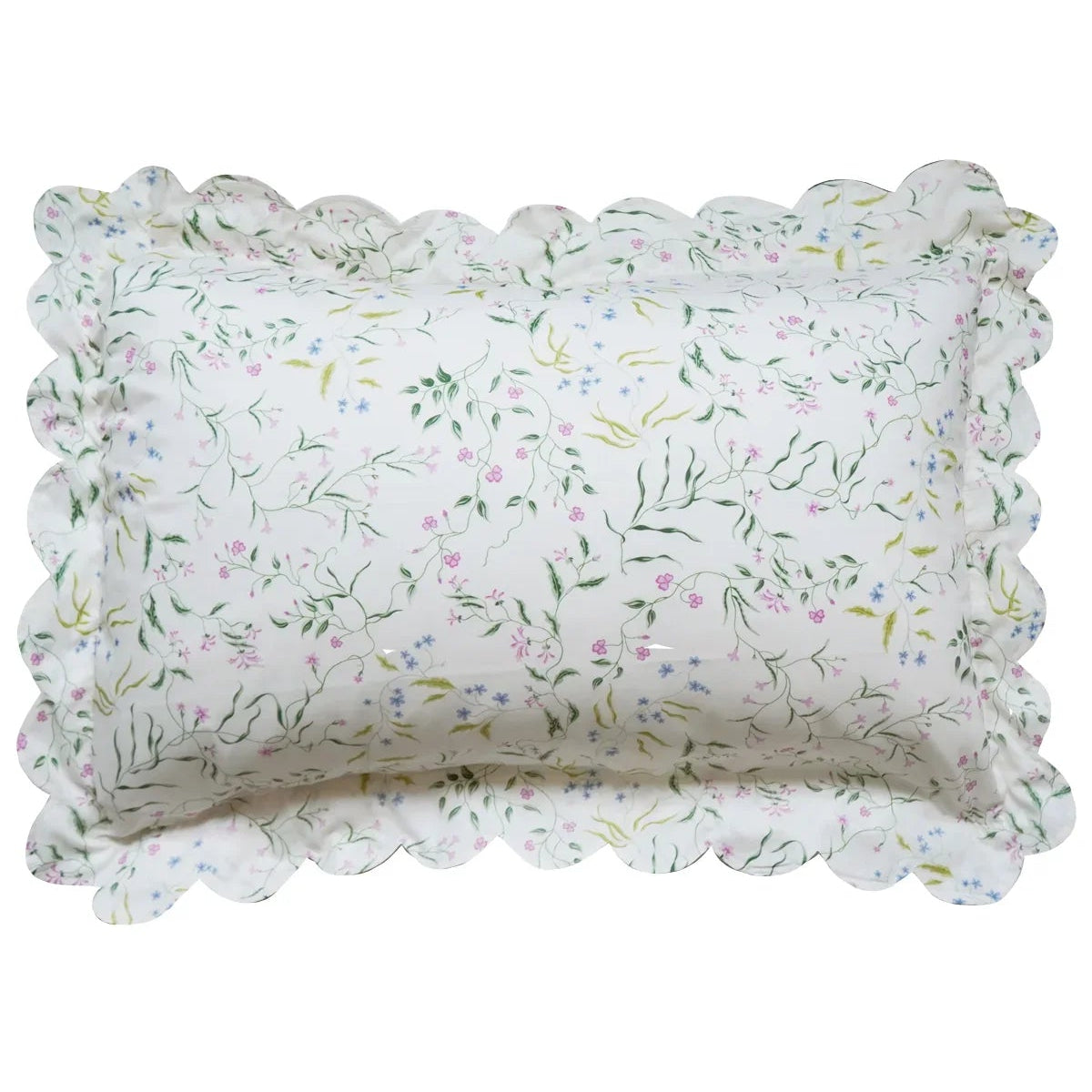 Scallop-Edge Pillowcase Made With Liberty Fabrics & Bridgerton Regal Blossom Green