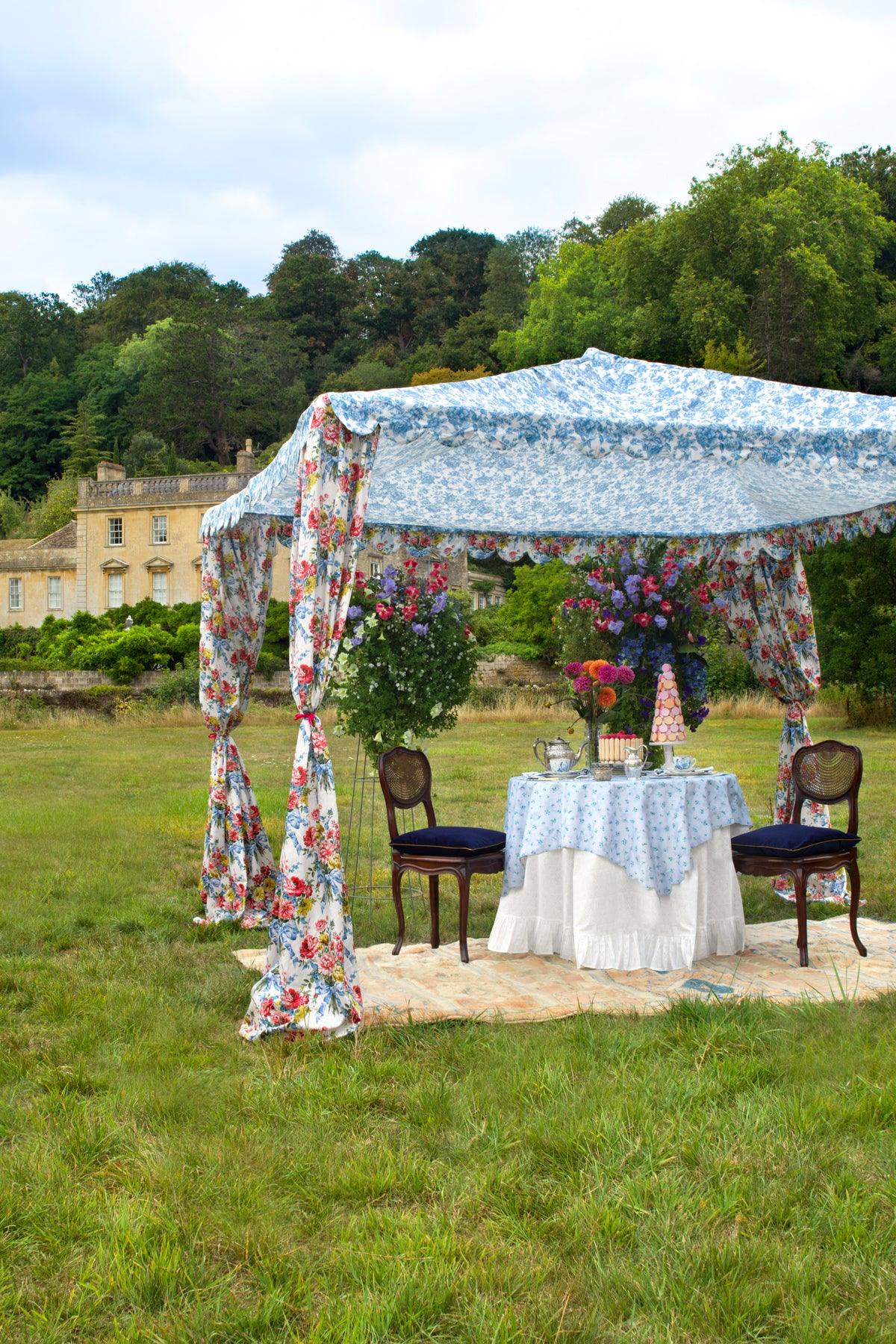 Reversible Scallop Drop Table Runner Made With Liberty Fabrics & Bridgerton Amelie Luise & Posy Corsage Blue