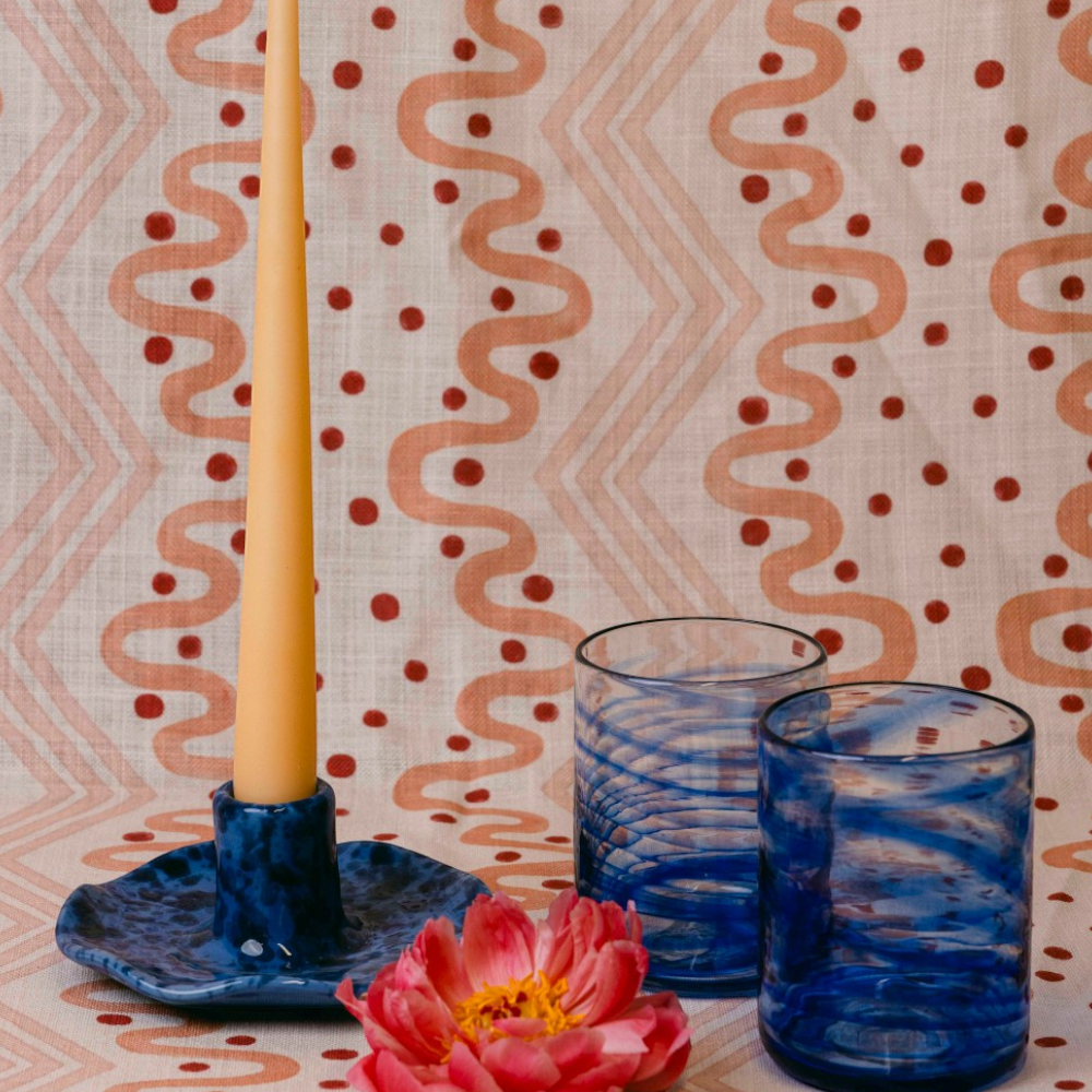 Scalloped Splatterware Candle Holder