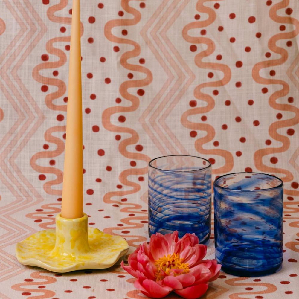 Scalloped Splatterware Candle Holder