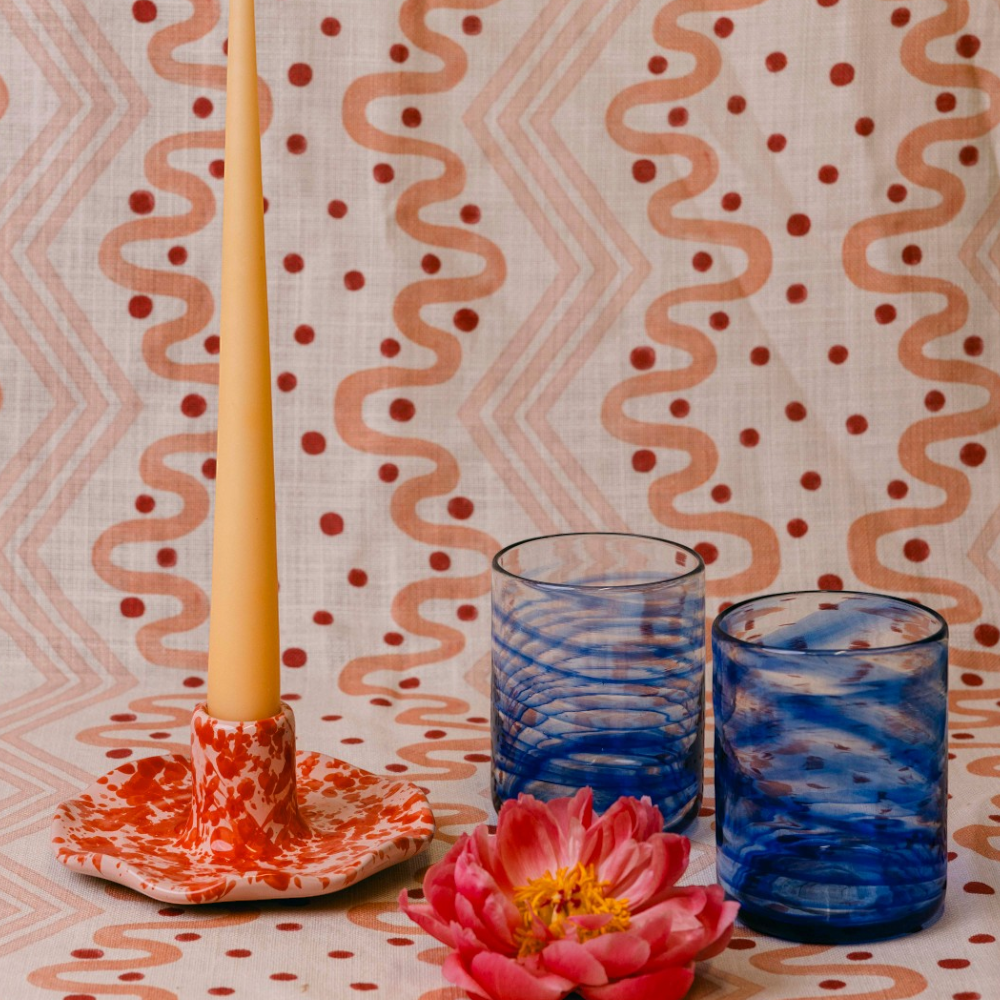 Scalloped Splatterware Candle Holder