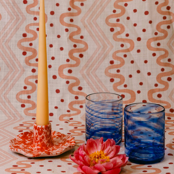 Scalloped Splatterware Candle Holder