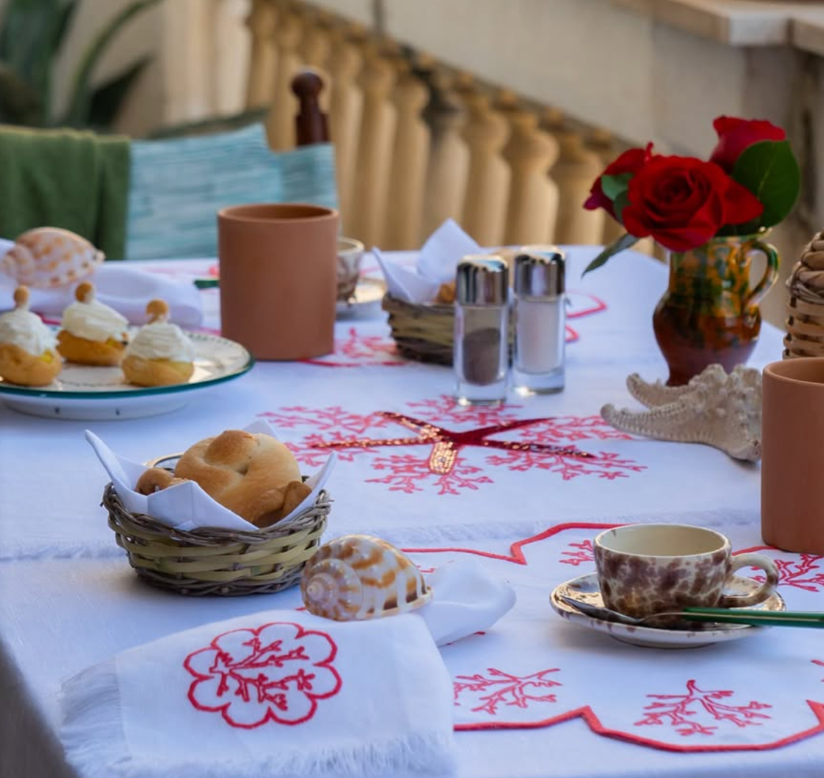 Pink Coral Placemat - Set of 2 - White Linen