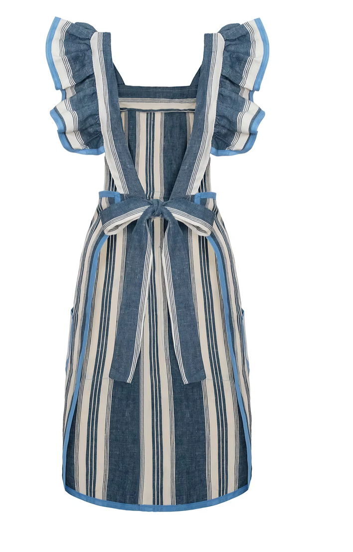 Full Frill Hosting Apron in Blue & White Stripe