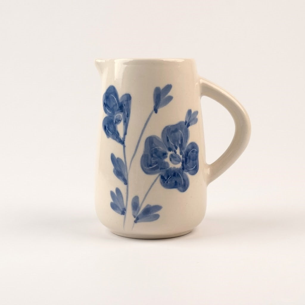 Blue Blossom Ceramic Water Pitcher , 3.5x3.5x8 Inches