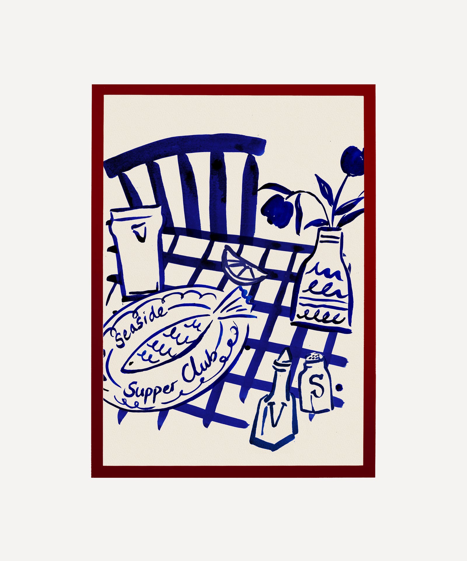 "Seaside Supper Club" Print – Inky Coastal Dining Table Art