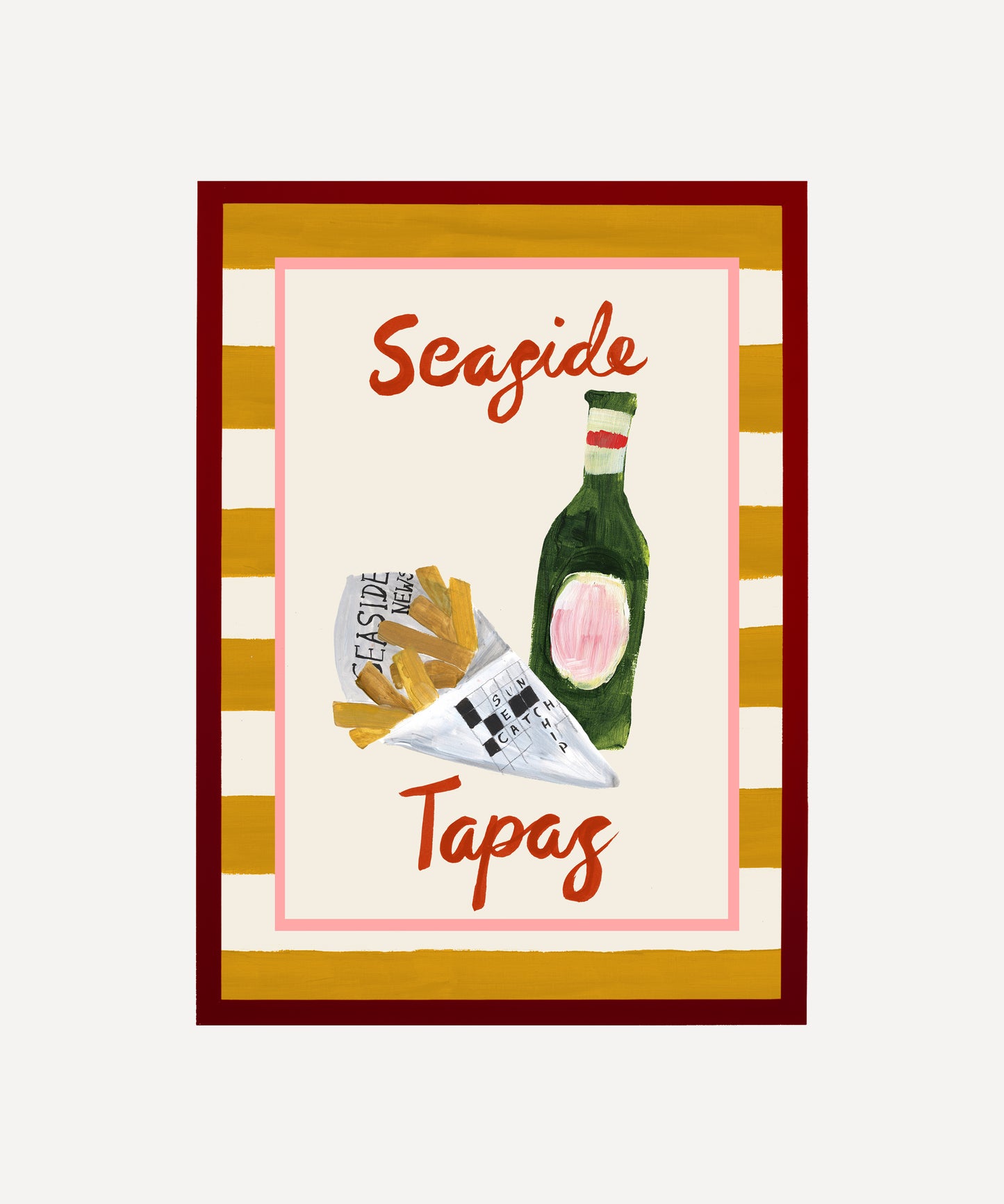 "Seaside Tapas" Print – Chips & Beer Painting with Striped Border