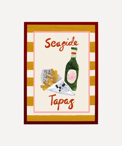 "Seaside Tapas" Print – Chips & Beer Painting with Striped Border