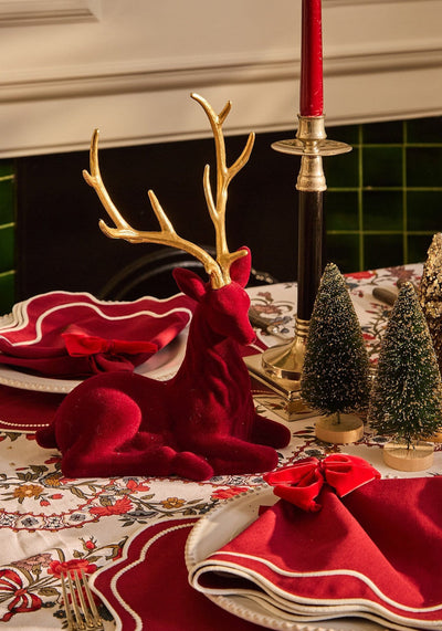Ruby Red Beauty: Large Flocked Sitting Deer