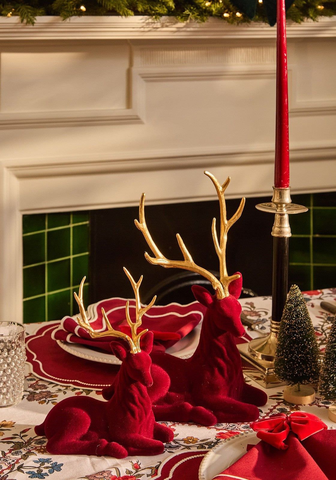 Ruby Red Beauty: Large Flocked Sitting Deer