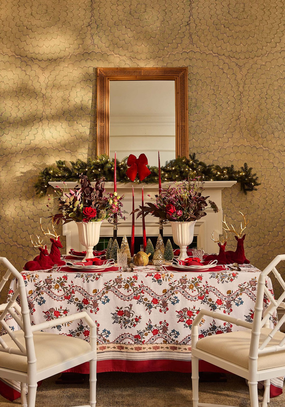 Ruby Red Beauty: Large Flocked Sitting Deer
