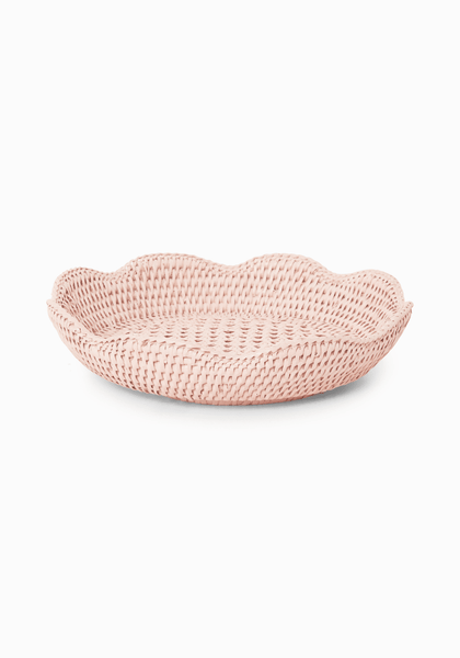 Saratoga Round Rattan Scalloped Tray - Pink