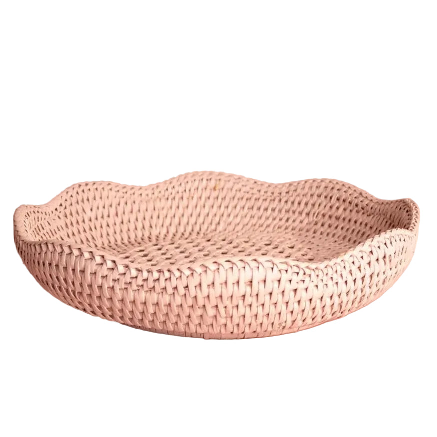 Saratoga Round Rattan Scalloped Tray - Pink