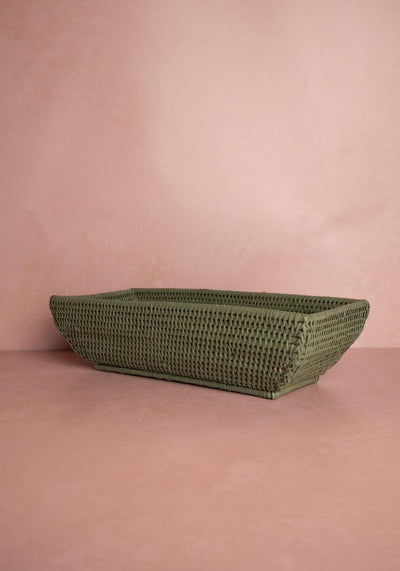 Serving Piece Wiltshire Long Rattan Basket in Green