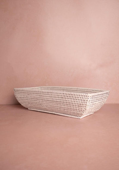 Serving Piece Wiltshire Long Rattan Basket in White