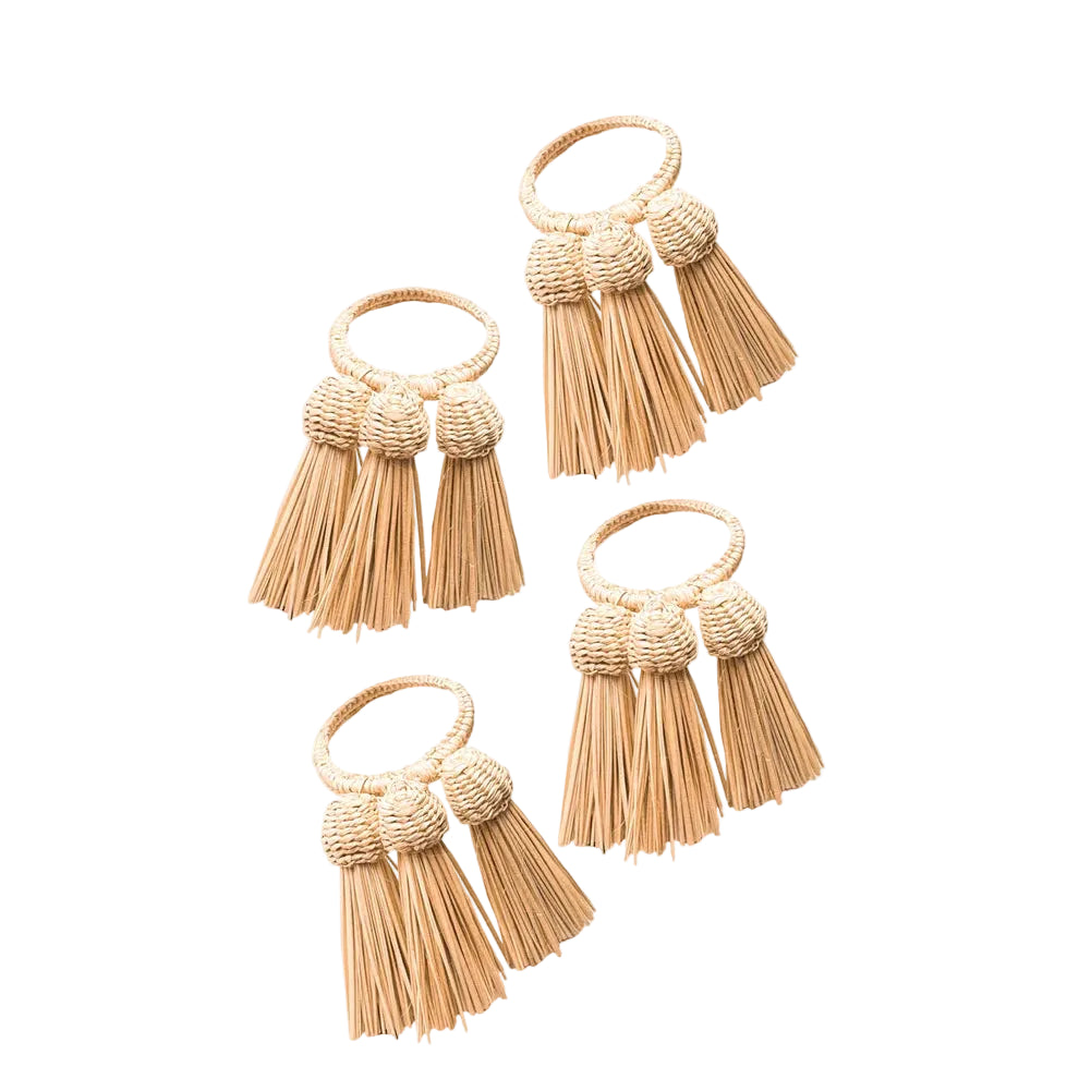 Set of 4 Iraca Tassel Napkin Rings