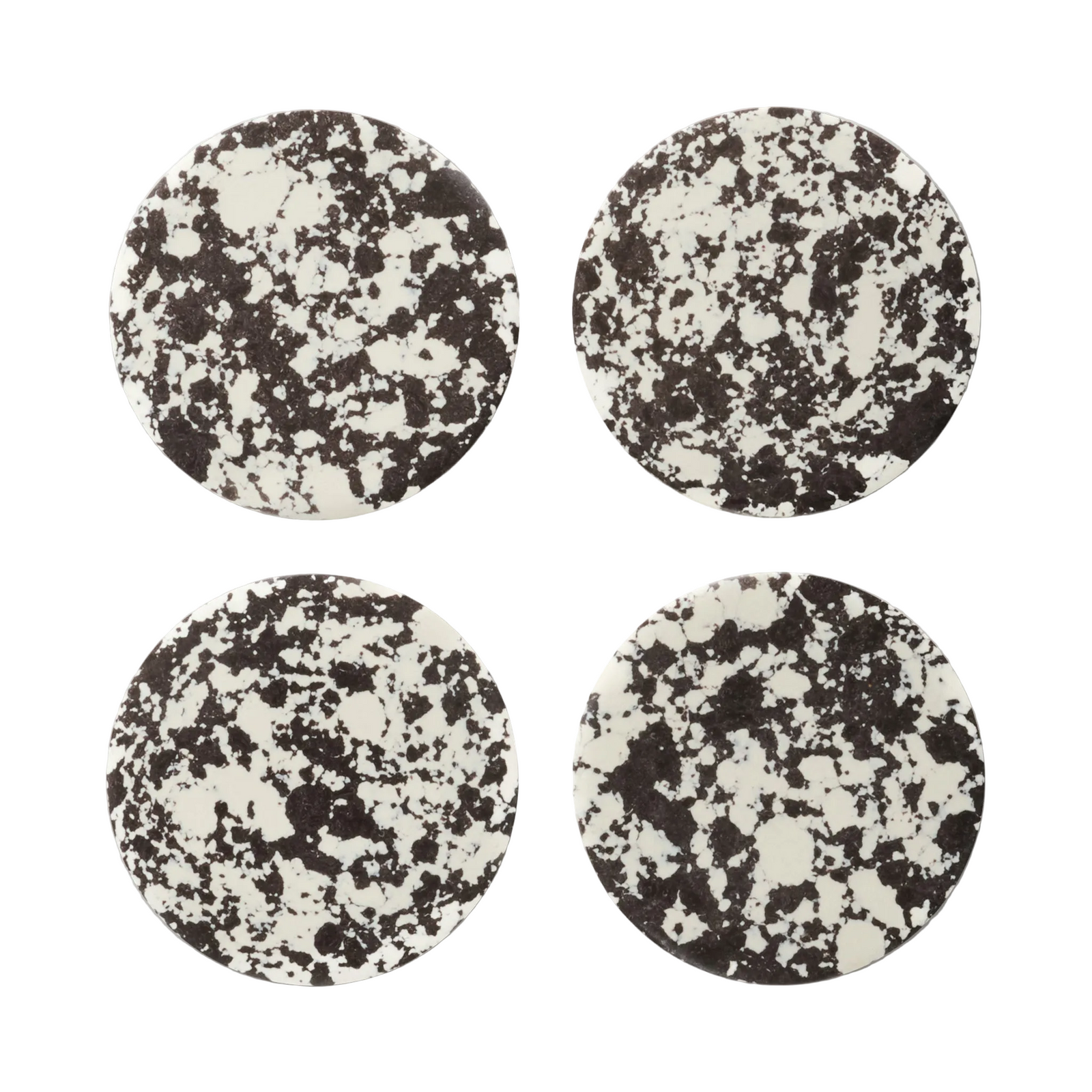 Rock Set of 4 Round Coasters, Black and White