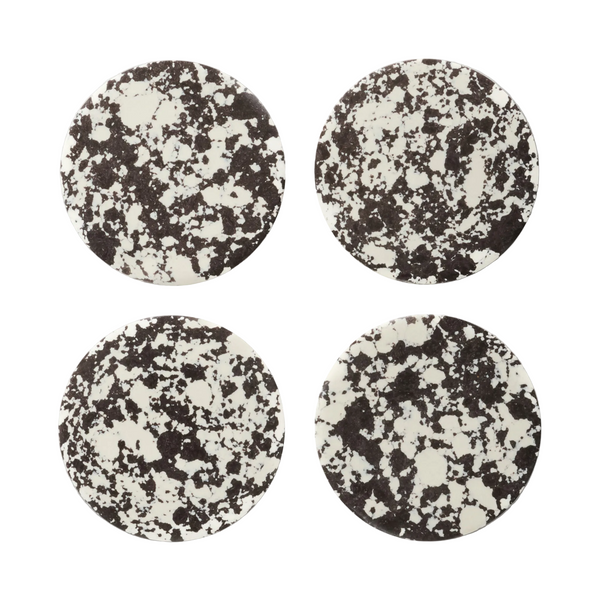 Rock Set of 4 Round Coasters, Black and White