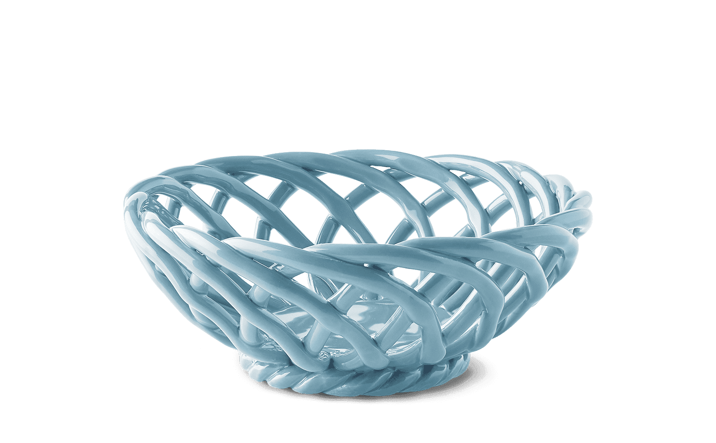 OCTAEVO Sicilia Ceramic Basket in light blue, featuring an open woven lattice design, shown on a white background.