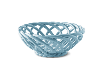 OCTAEVO Sicilia Ceramic Basket in light blue, featuring an open woven lattice design, shown on a white background.