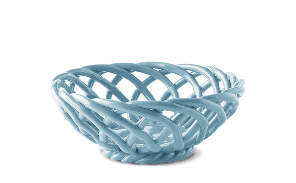 OCTAEVO Sicilia Ceramic Basket in light blue, featuring an open woven lattice design, shown on a white background.