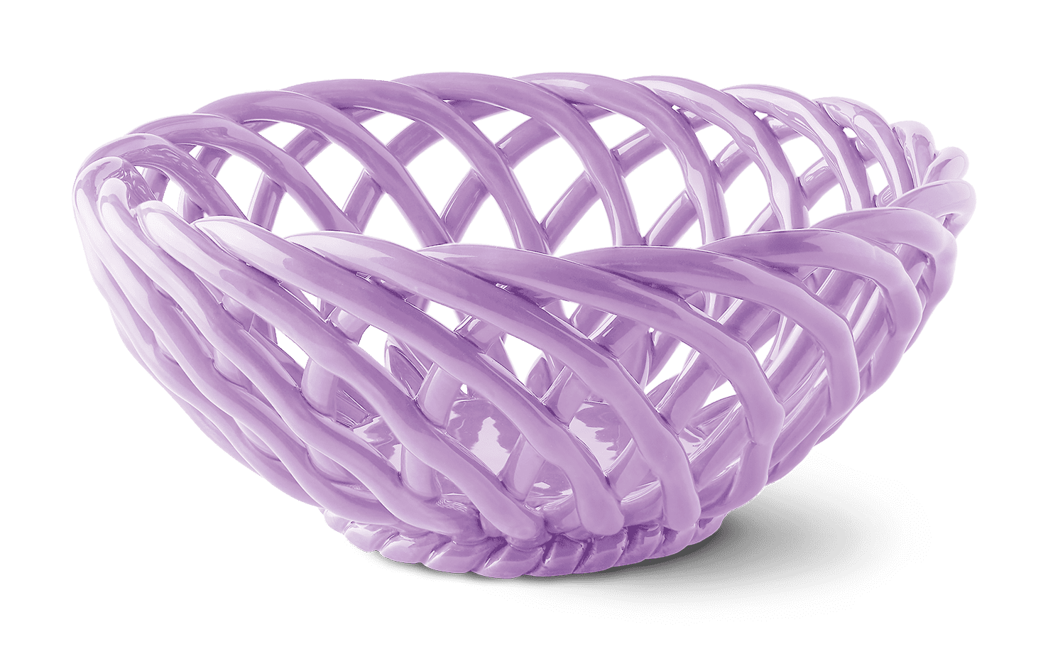 The Sicilia Ceramic Basket by OCTAEVO features a decorative purple woven lattice design.