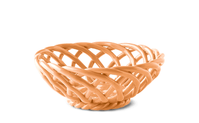 The OCTAEVO Sicilia Ceramic Basket is an orange, woven bowl with an open lattice design on a transparent background.