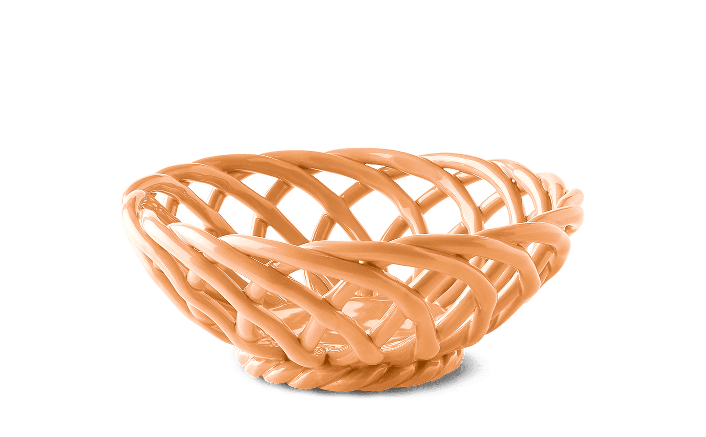 The OCTAEVO Sicilia Ceramic Basket is an orange, woven bowl with an open lattice design on a transparent background.