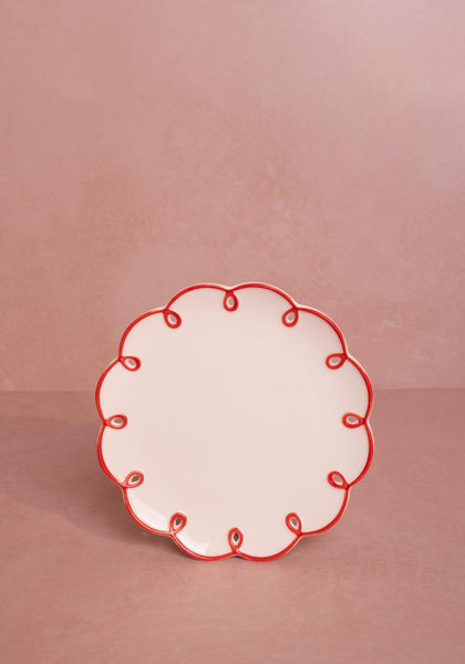 Rosy Red Scalloped Tea Plates - Set of 4