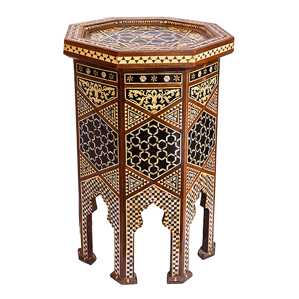 Carved Wood with Inlays Syrian Side Tables, Set of 2
