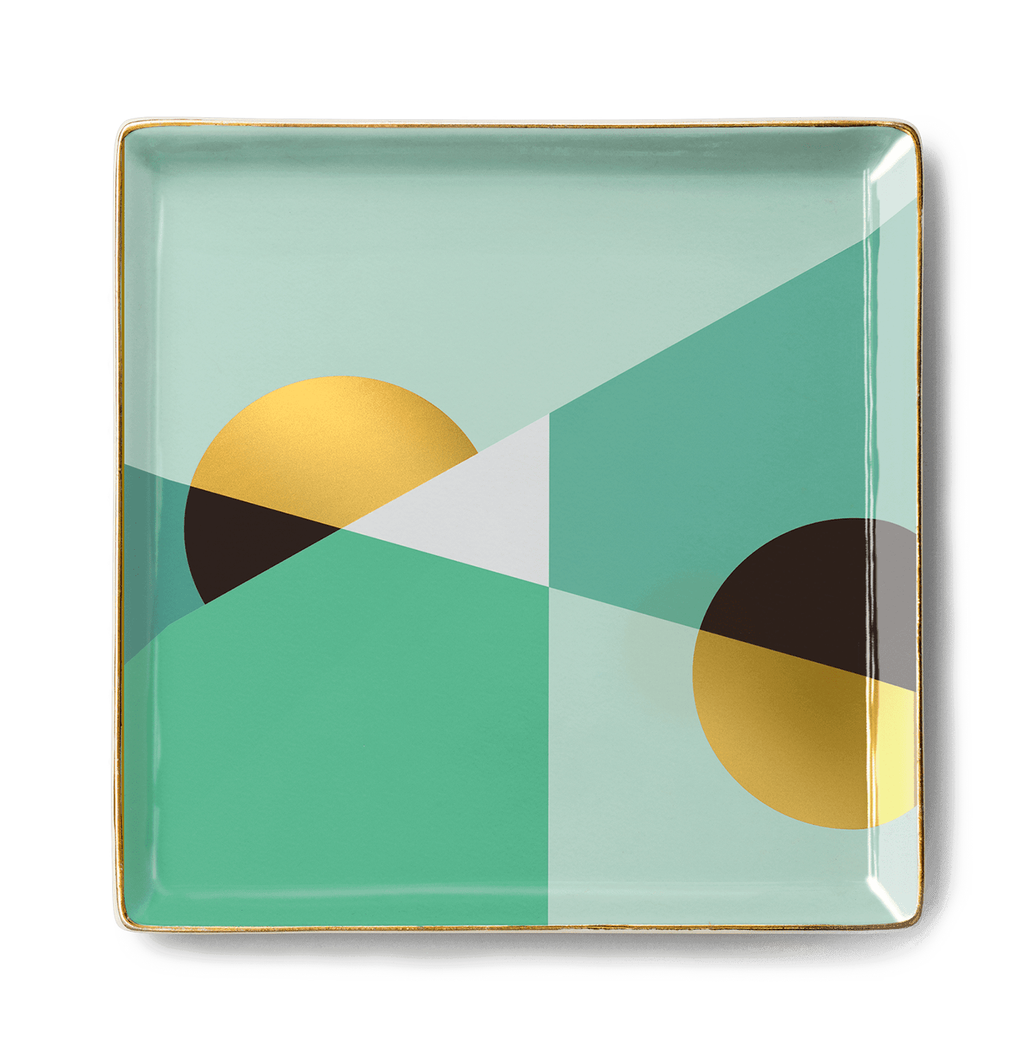 OCTAEVO Siena Ceramic Tray featuring a geometric Mediterranean design in mint, gold, white, and black. 