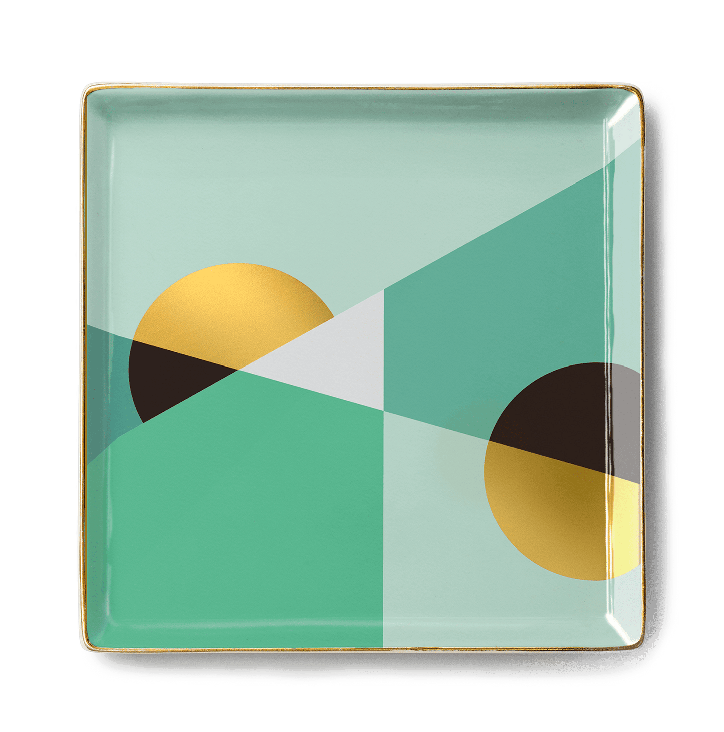 OCTAEVO Siena Ceramic Tray featuring a geometric Mediterranean design in mint, gold, white, and black. 