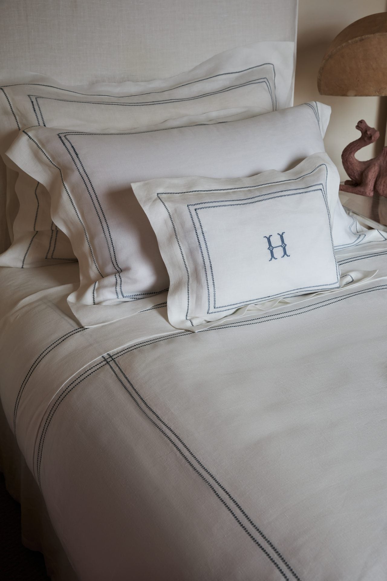 Boudoir Pillow with Hemstitch in Prussian Blue