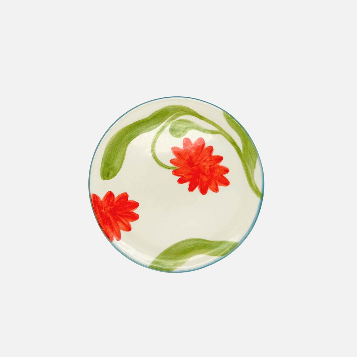 Small Hand-painted Red Flower Plates (Set of 2)