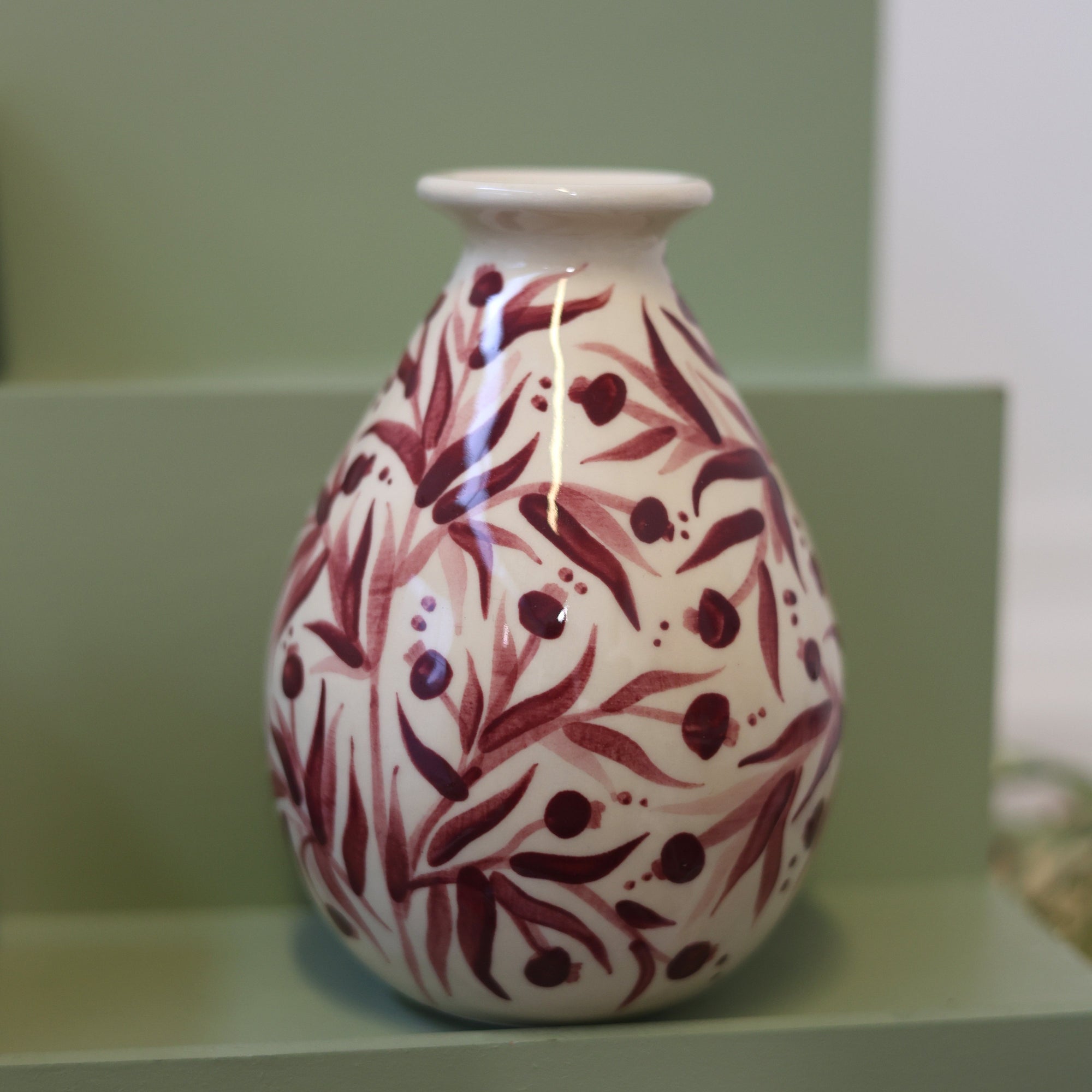 Hand Painted Pomegranate Bud Vase - Maroon