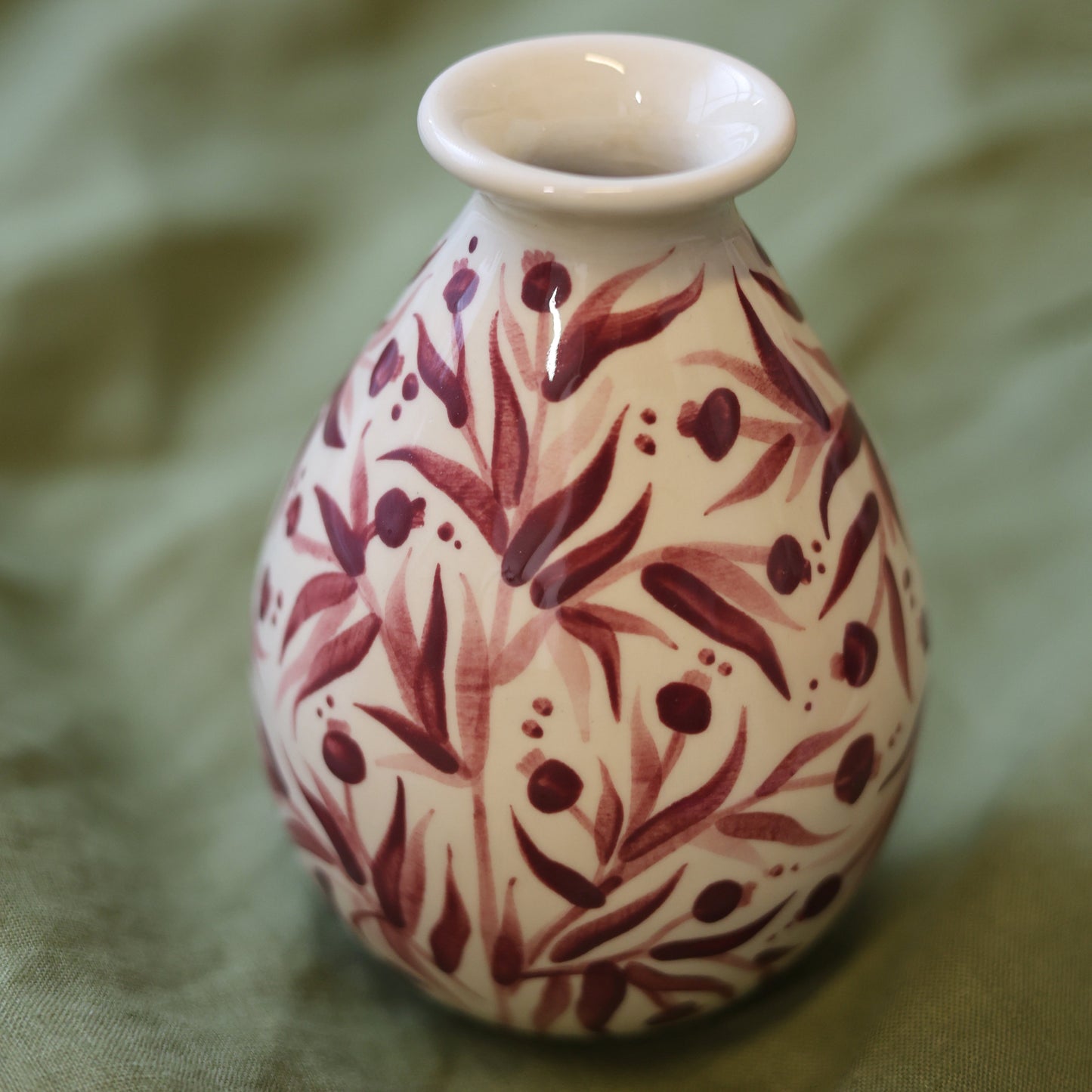Hand Painted Pomegranate Bud Vase - Maroon