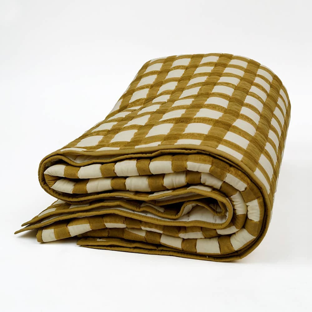 Soft Cotton Mustard Grid Quilt - Casa by Josephine Jenno