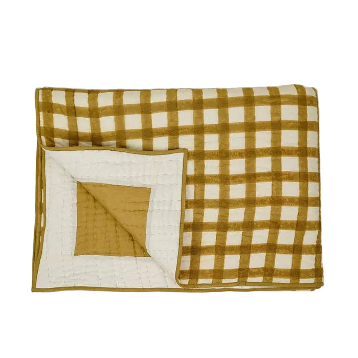 Soft Cotton Mustard Grid Quilt - Casa by Josephine Jenno