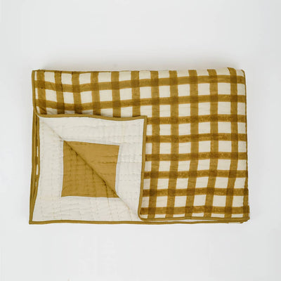 Soft Cotton Mustard Grid Quilt - Casa by Josephine Jenno