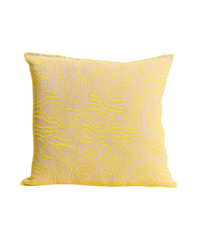 front side of yellow/beige soft viscose knit pillowcase with organic curves pattern