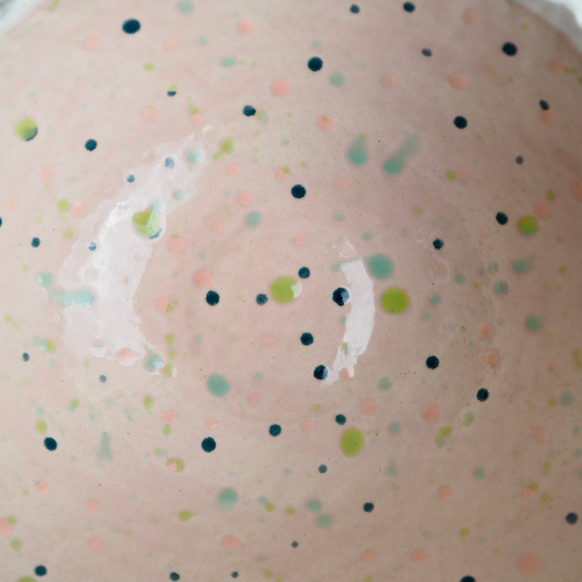 Handmade Pastel Pink Circle Texture Ceramic Fruit Bowl With Splatter Pattern