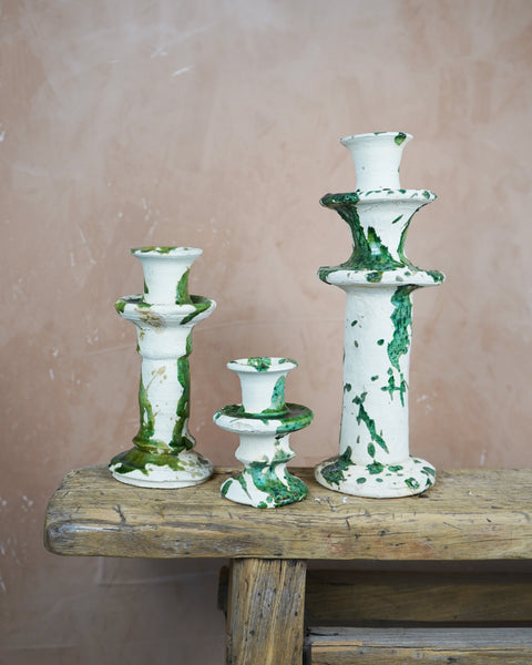 Vintage Splatter Design Green Tamegroute x Puglia Candlestick Holder