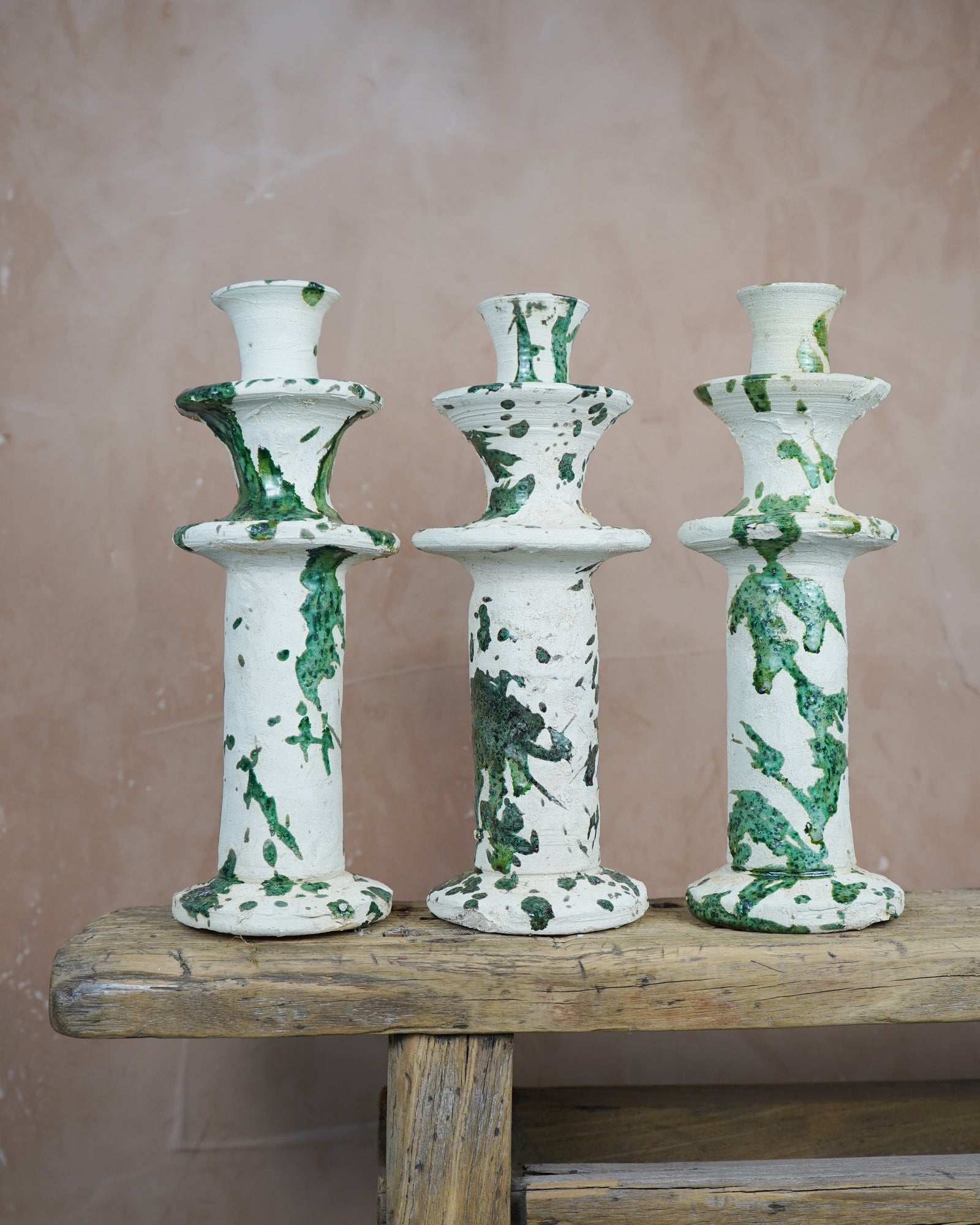 Vintage Splatter Design Green Tamegroute x Puglia Candlestick Holder