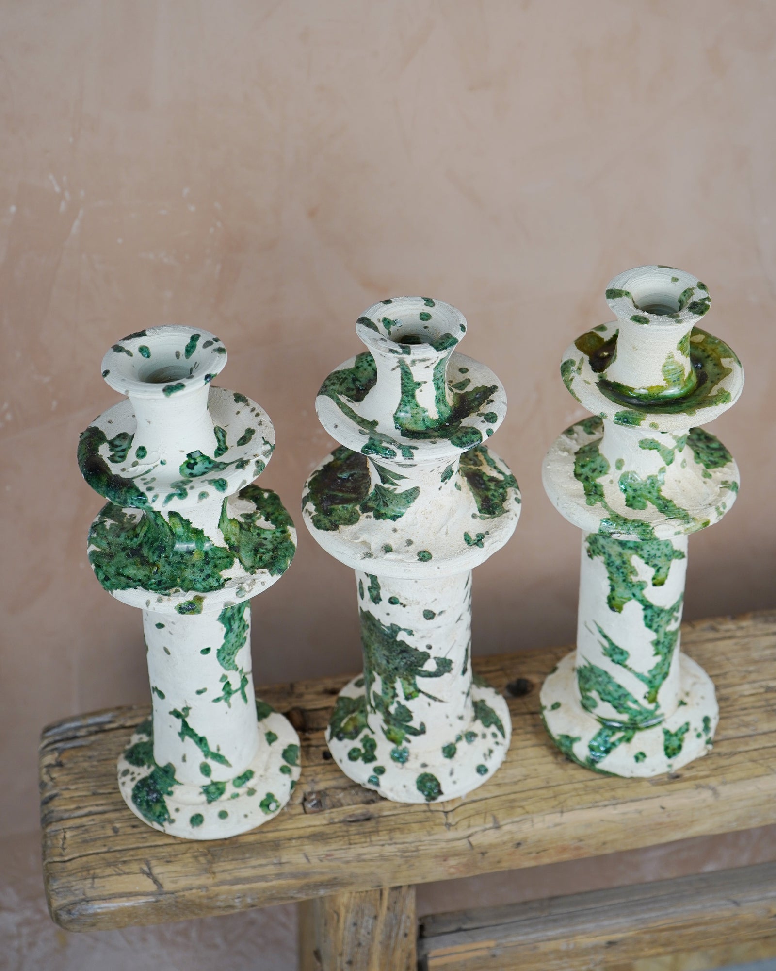 Vintage Splatter Design Green Tamegroute x Puglia Candlestick Holder
